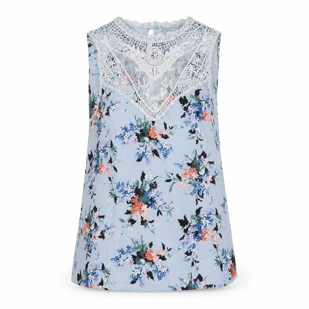 Oasis Women Blue Floral Lace Sleeveless Blouse Size 10