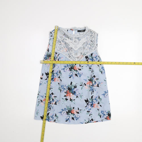 Oasis Women Blue Floral Lace Sleeveless Blouse Size 10