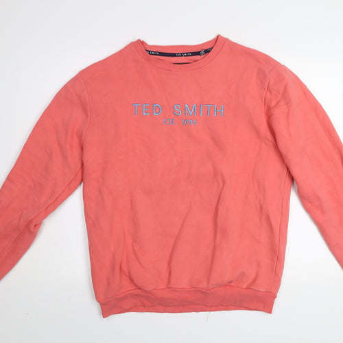 Ted Smith Men's Pink Pullover Sweatshirt L Crew Neck Embroidered Logo