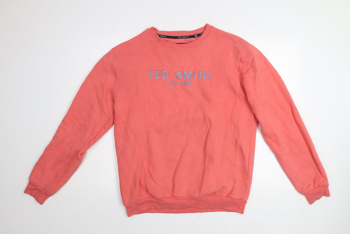 Ted Smith Men's Pink Pullover Sweatshirt L Crew Neck Embroidered Logo