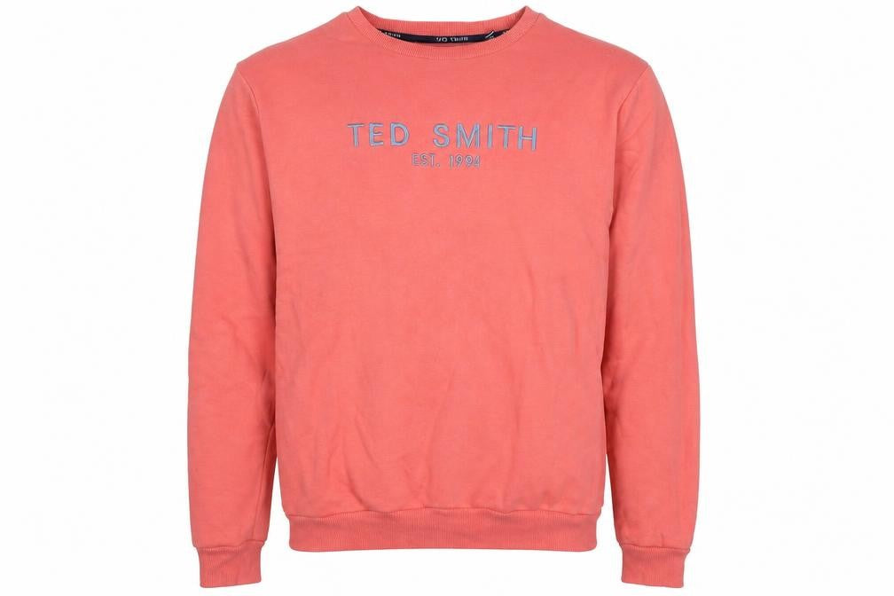 Front view of Ted Smith Men's Pink Pullover Sweatshirt L Crew Neck Embroidered Logo
