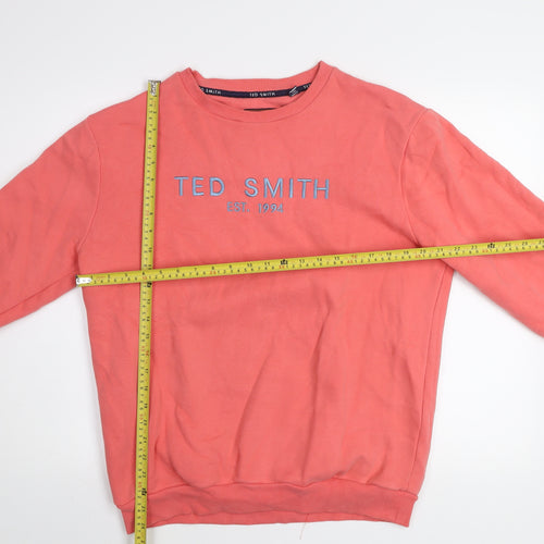 Ted Smith Men's Pink Pullover Sweatshirt L Crew Neck Embroidered Logo