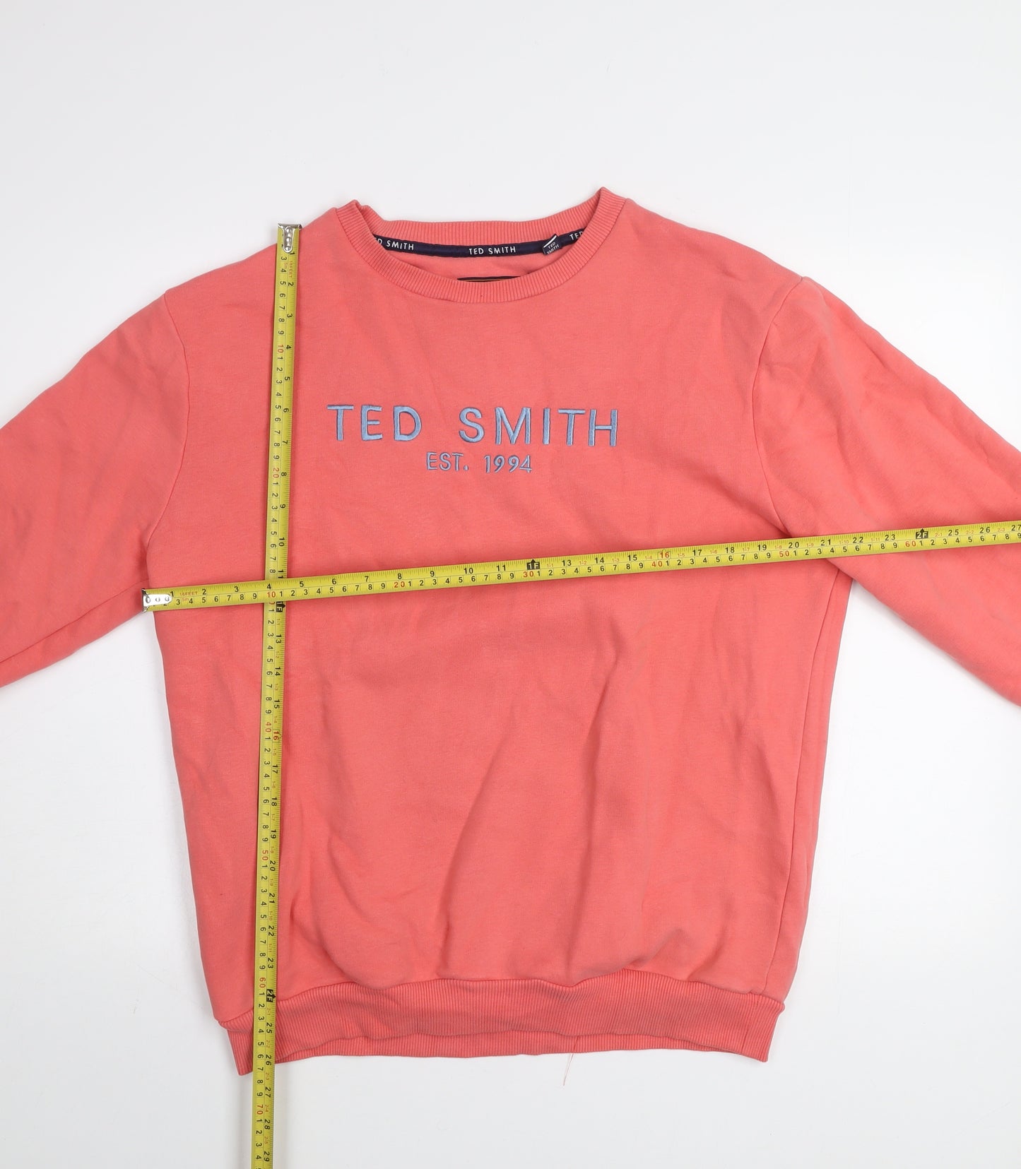 Ted Smith Men's Pink Pullover Sweatshirt L Crew Neck Embroidered Logo