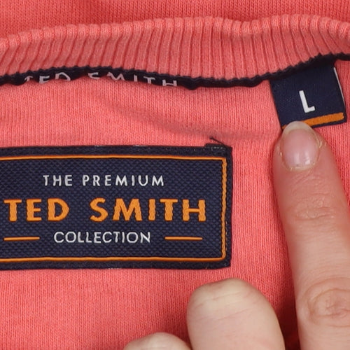 Ted Smith Men's Pink Pullover Sweatshirt L Crew Neck Embroidered Logo
