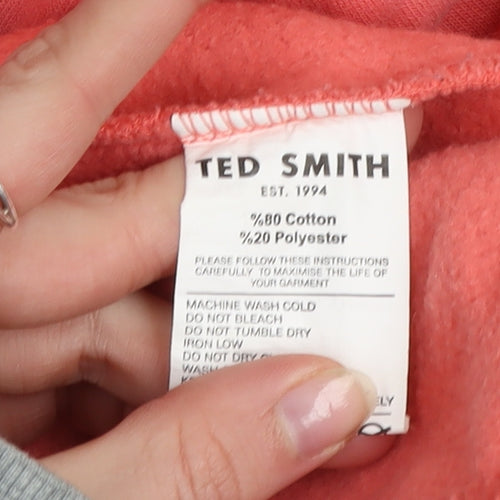 Ted Smith Men's Pink Pullover Sweatshirt L Crew Neck Embroidered Logo