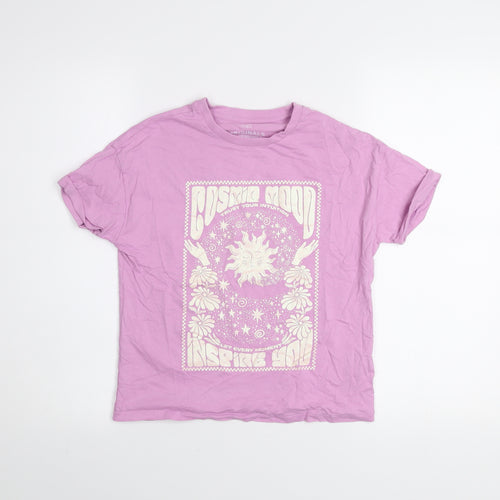 Marks and Spencer Girls Purple Graphic Print Cotton T-Shirt 10-11 Years