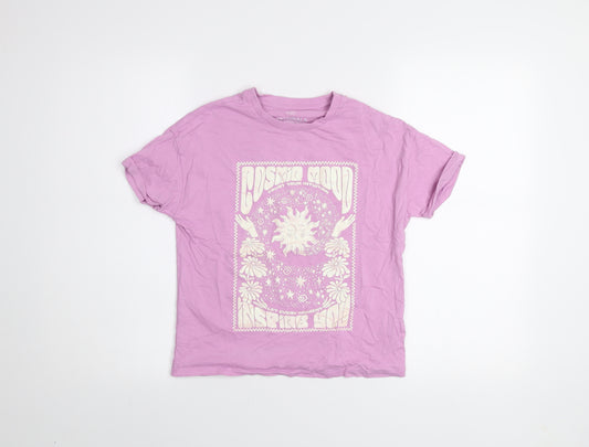 Marks and Spencer Girls Purple Graphic Print Cotton T-Shirt 10-11 Years