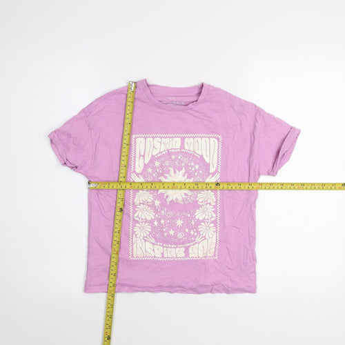 Marks and Spencer Girls Purple Graphic Print Cotton T-Shirt 10-11 Years