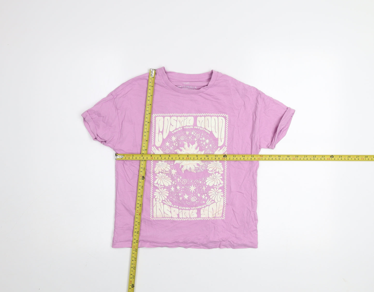 Marks and Spencer Girls Purple Graphic Print Cotton T-Shirt 10-11 Years