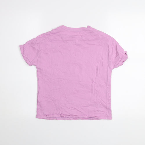Marks and Spencer Girls Purple Graphic Print Cotton T-Shirt 10-11 Years