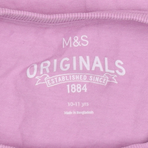 Marks and Spencer Girls Purple Graphic Print Cotton T-Shirt 10-11 Years