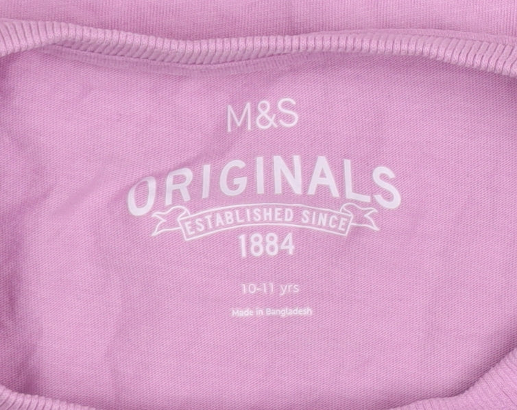Marks and Spencer Girls Purple Graphic Print Cotton T-Shirt 10-11 Years