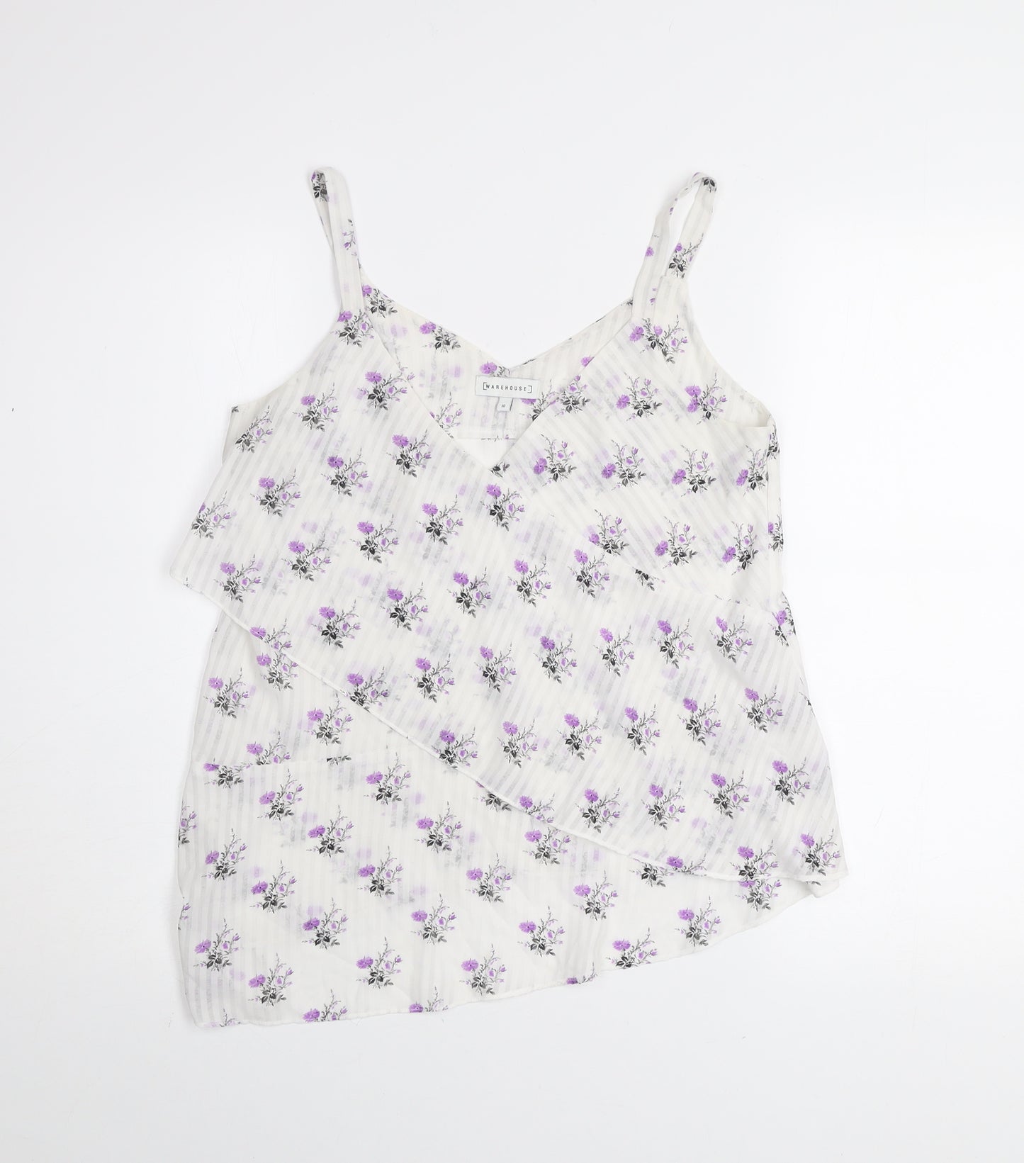 Warehouse Women's White Floral V-Neck Camisole Tank Top Size 10