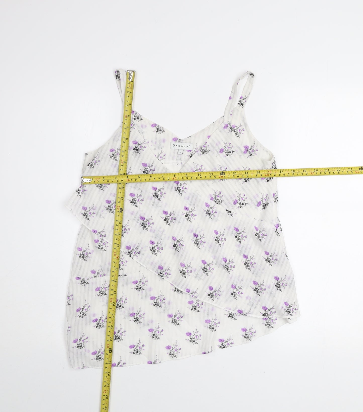 Warehouse Women's White Floral V-Neck Camisole Tank Top Size 10