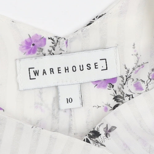 Warehouse Women's White Floral V-Neck Camisole Tank Top Size 10