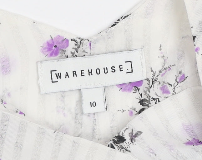 Warehouse Women's White Floral V-Neck Camisole Tank Top Size 10