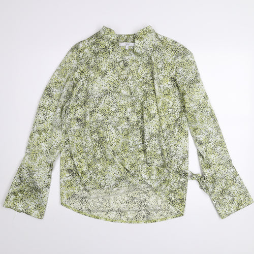 Next Women's Green Floral Jersey Wrap Blouse UK 10 Long Sleeve