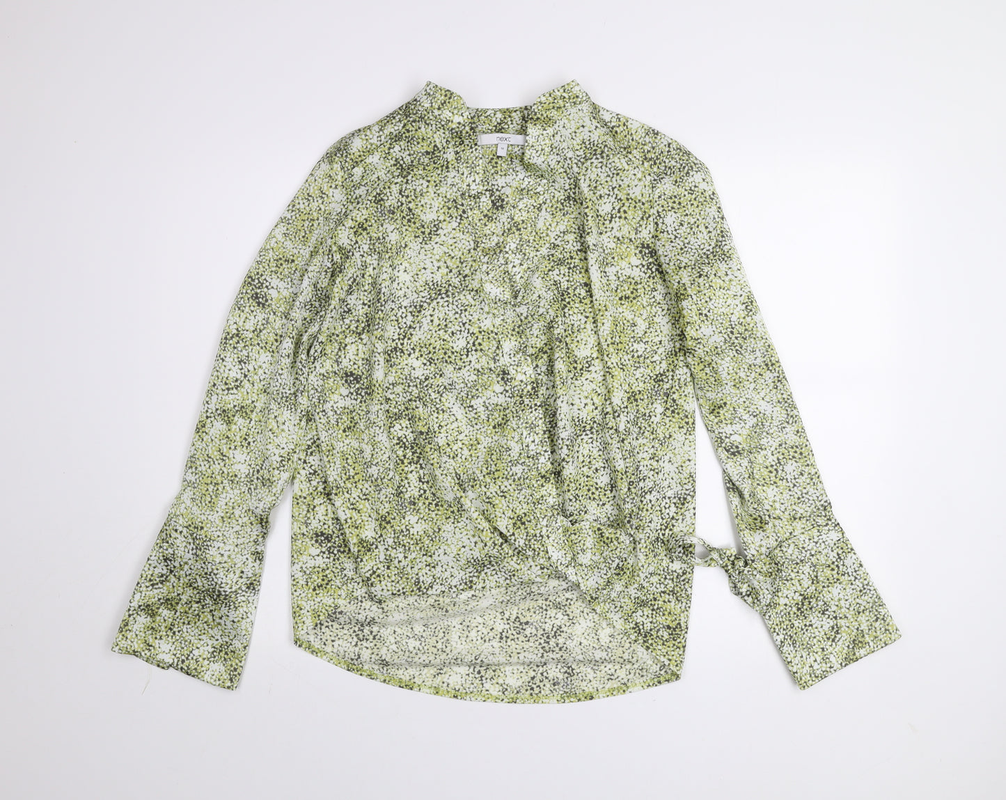 Next Women's Green Floral Jersey Wrap Blouse UK 10 Long Sleeve