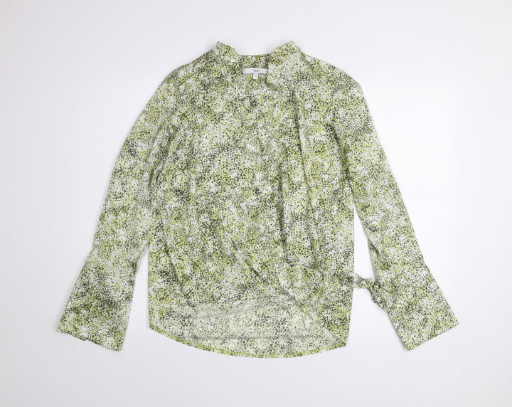 Next Women's Green Floral Jersey Wrap Blouse UK 10 Long Sleeve