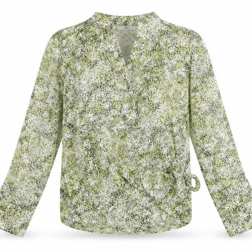 Next Women's Green Floral Jersey Wrap Blouse UK 10 Long Sleeve