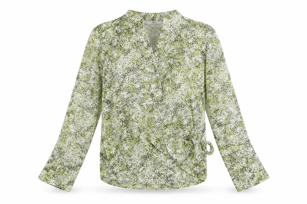 Next Women's Green Floral Jersey Wrap Blouse UK 10 Long Sleeve