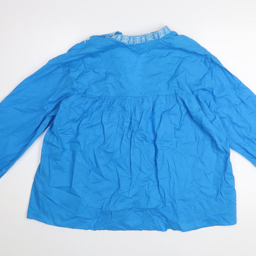Dunnes Womens Blue Embroidered Cotton Long Sleeve Tunic Blouse Size M