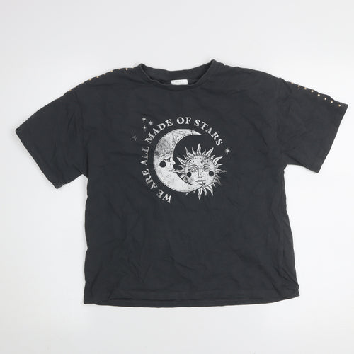 Next Girls Black 11 Years Studded Celestial Graphic Cotton T-Shirt
