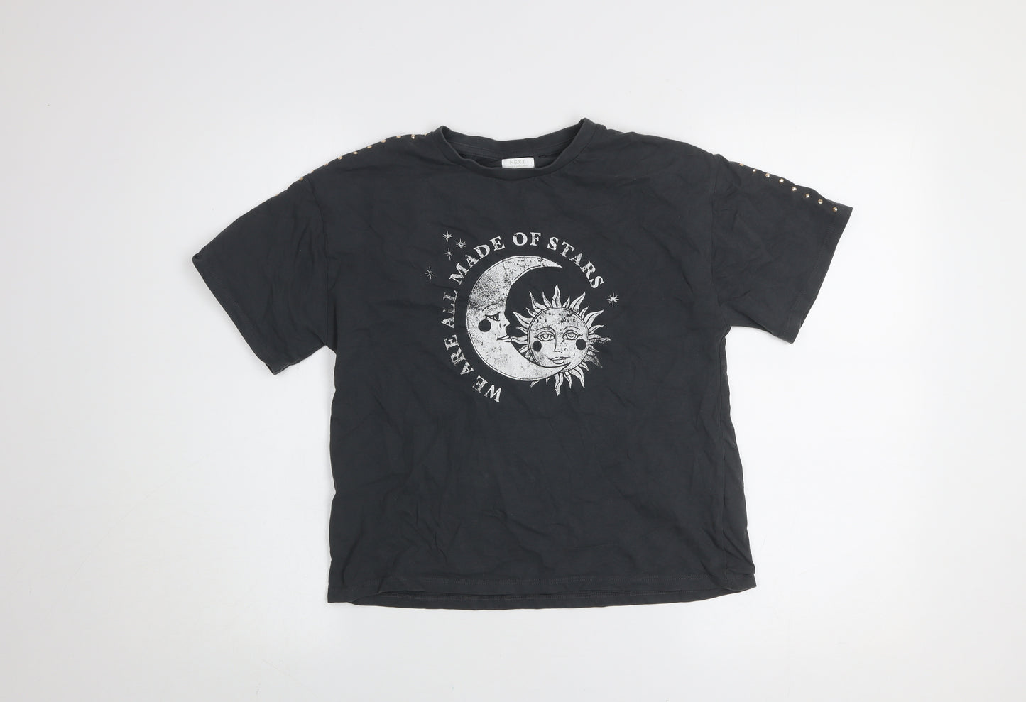 Next Girls Black 11 Years Studded Celestial Graphic Cotton T-Shirt