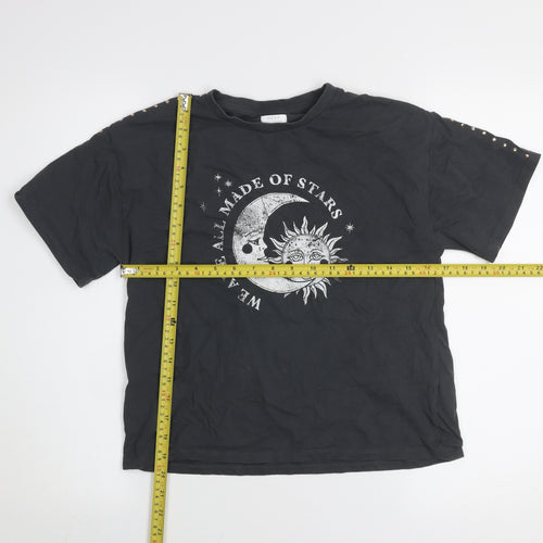 Next Girls Black 11 Years Studded Celestial Graphic Cotton T-Shirt