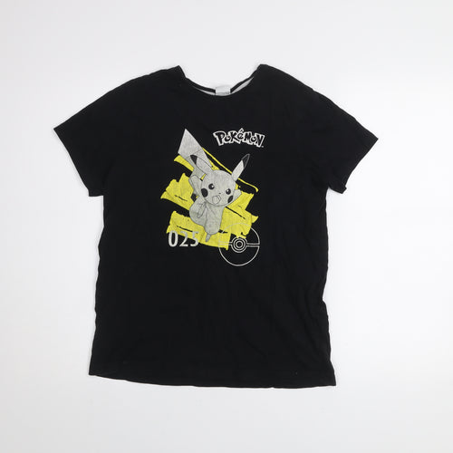 Pokémon Boys Black Pikachu Graphic T-Shirt 12-13 Years Cotton Crew Neck