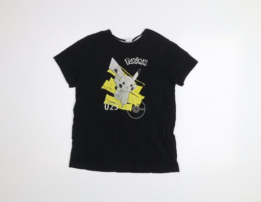 Pokémon Boys Black Pikachu Graphic T-Shirt 12-13 Years Cotton Crew Neck