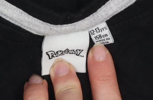 Pokémon Boys Black Pikachu Graphic T-Shirt 12-13 Years Cotton Crew Neck