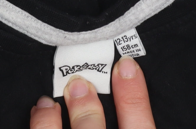 Pokémon Boys Black Pikachu Graphic T-Shirt 12-13 Years Cotton Crew Neck