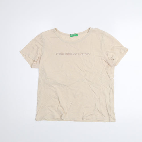 United Colors of Benetton Women’s Beige Cotton Basic T-Shirt M