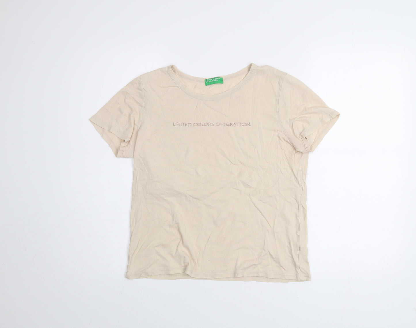 United Colors of Benetton Women’s Beige Cotton Basic T-Shirt M