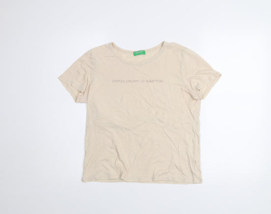 United Colors of Benetton Women’s Beige Cotton Basic T-Shirt M