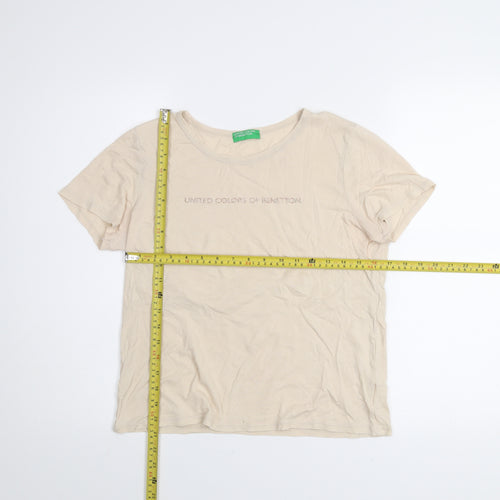 United Colors of Benetton Women’s Beige Cotton Basic T-Shirt M