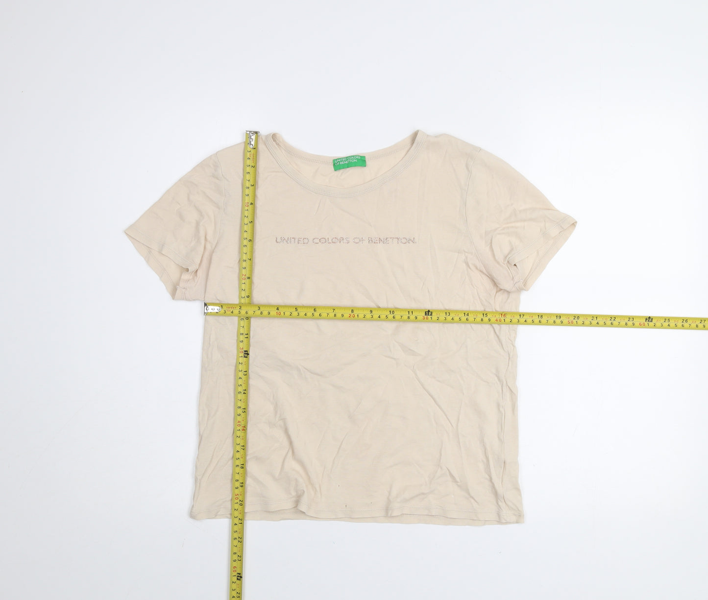 United Colors of Benetton Women’s Beige Cotton Basic T-Shirt M
