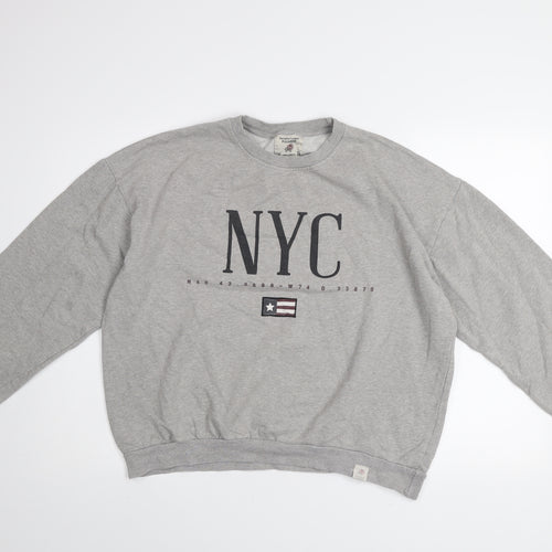 Pull & Bear Womens Grey NYC Pullover Sweatshirt Size 12 Medium