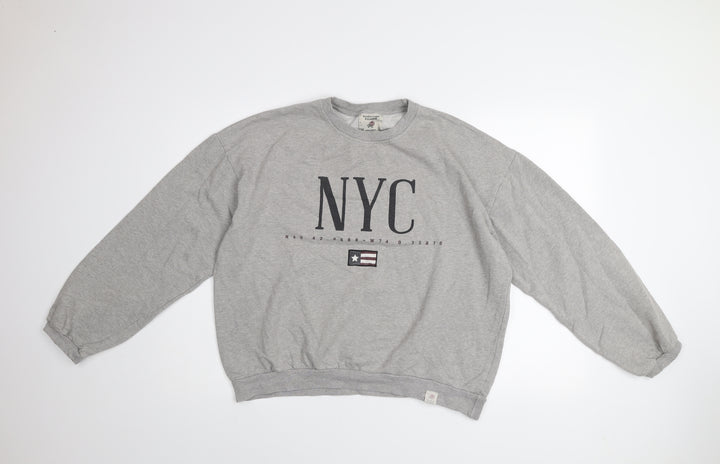 Pull & Bear Womens Grey NYC Pullover Sweatshirt Size 12 Medium