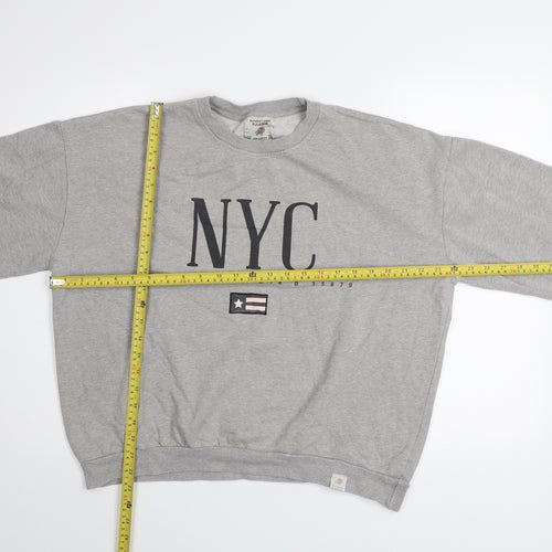 Pull & Bear Womens Grey NYC Pullover Sweatshirt Size 12 Medium