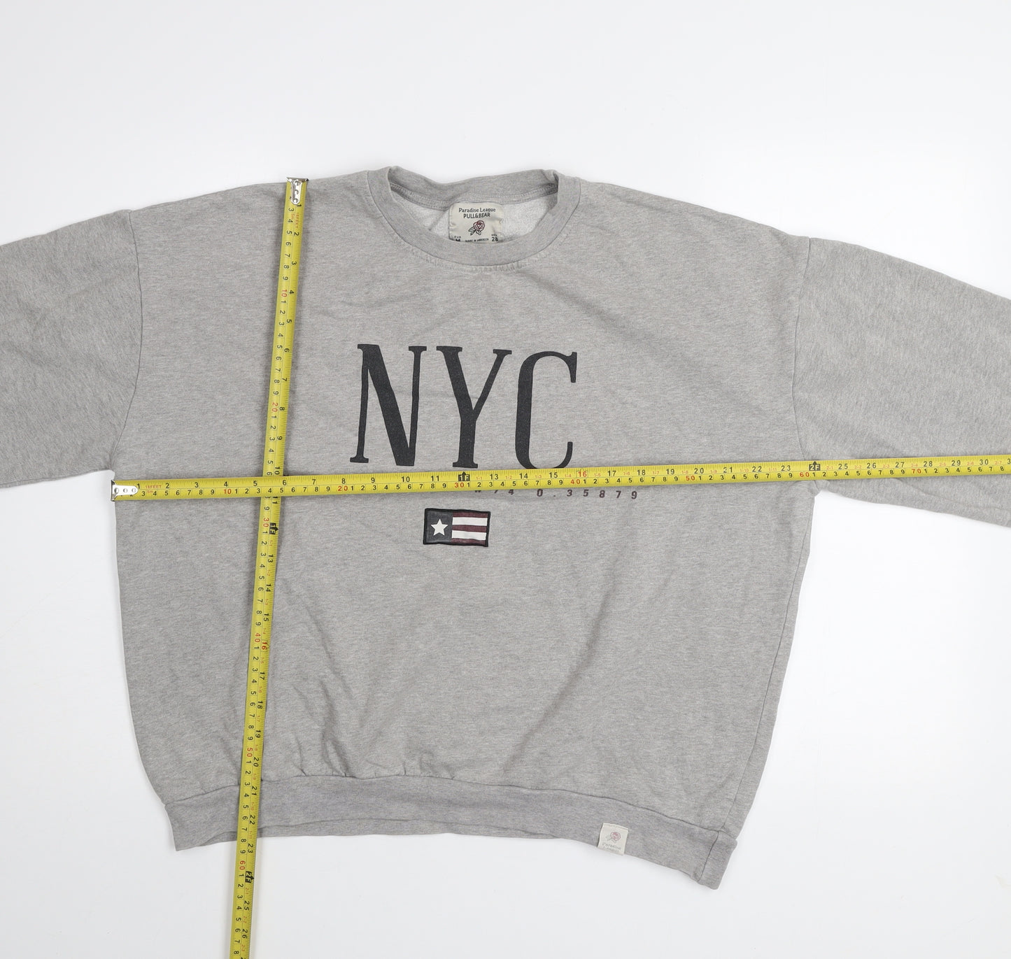 Pull & Bear Womens Grey NYC Pullover Sweatshirt Size 12 Medium
