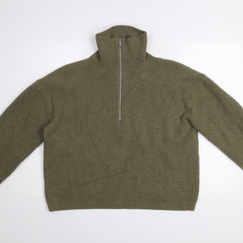 H&M Women's Green High Neck 1/2 Zip Knit Jumper Size 12