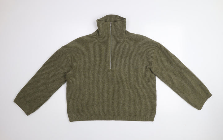 H&M Women's Green High Neck 1/2 Zip Knit Jumper Size 12