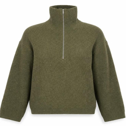 H&M Women's Green High Neck 1/2 Zip Knit Jumper Size 12