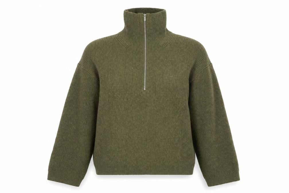 H&M Women's Green High Neck 1/2 Zip Knit Jumper Size 12