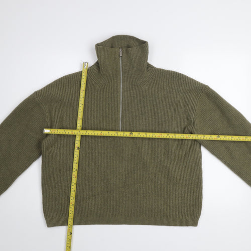 H&M Women's Green High Neck 1/2 Zip Knit Jumper Size 12