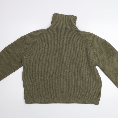 H&M Women's Green High Neck 1/2 Zip Knit Jumper Size 12