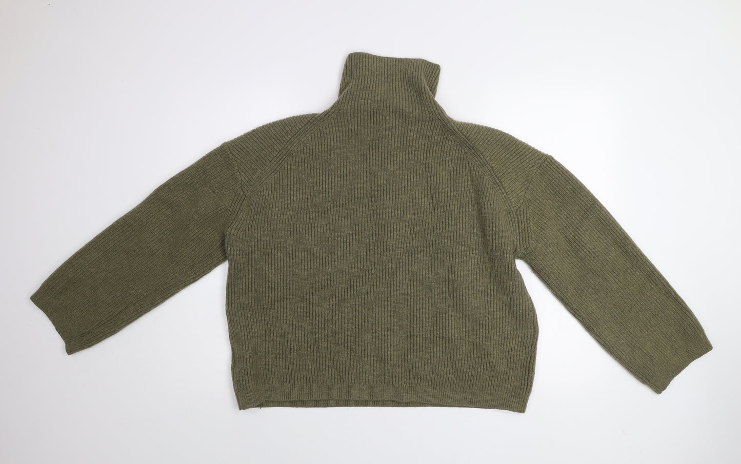 H&M Women's Green High Neck 1/2 Zip Knit Jumper Size 12