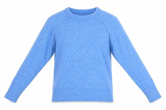 Front view of ASOS DESIGN Women’s Blue Relaxed Fit High Neck Knitted Jumper, size UK 8
